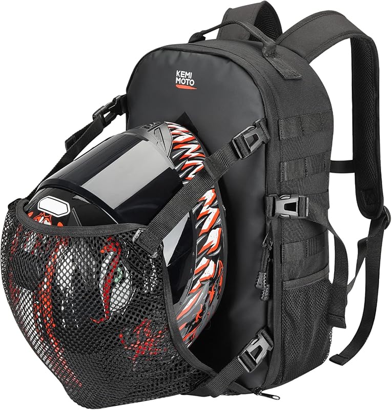 Best Backpack For Motorcycle Helmet In 2026 3 KEMIMOTO 20L Motorcycle Helmet Backpack featuring an Expandable Hidden